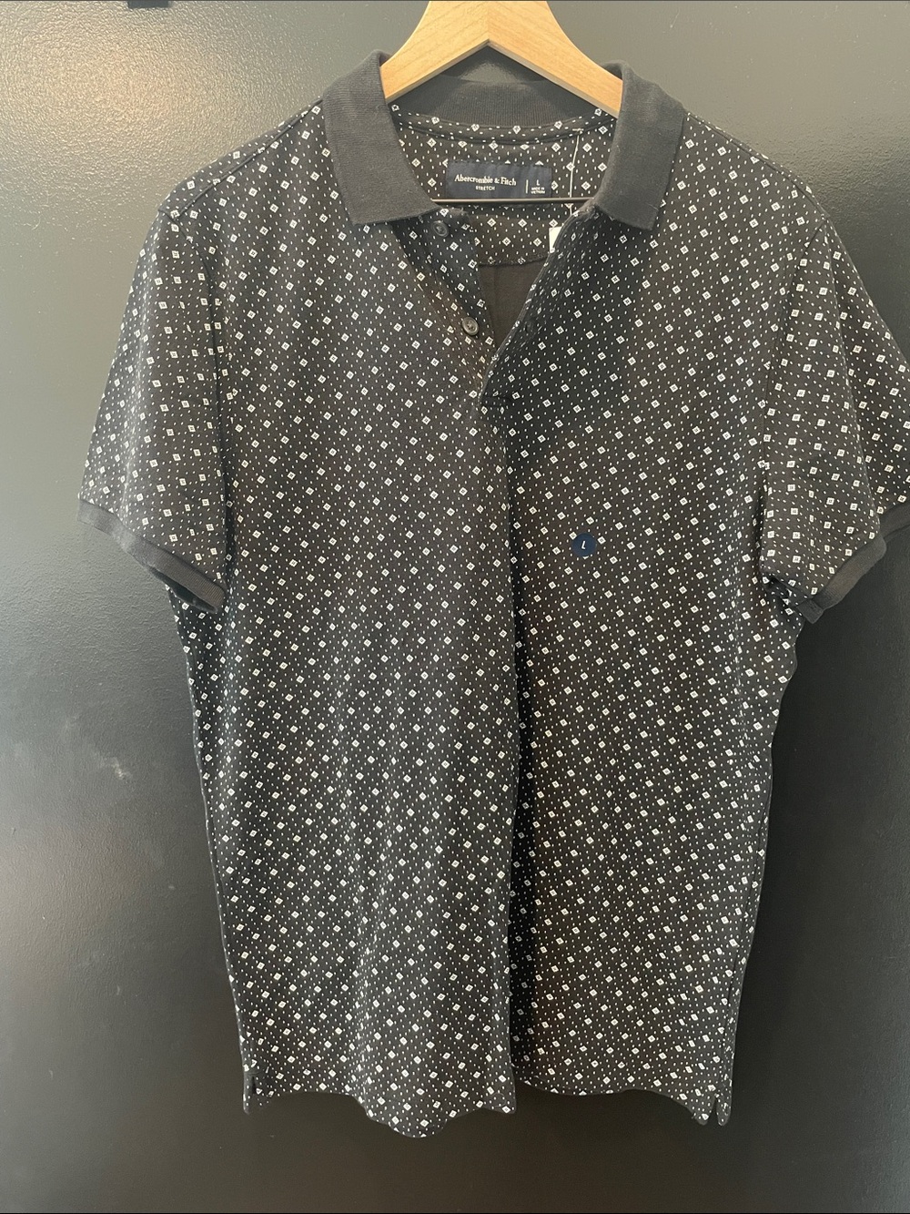 Abercrombie & Fitch Black Polo with White Microdot Pattern
